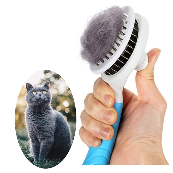 Cat Self Cleaning Slicker Brush, Pets Skin Friendly Grooming Tool for Shedding Massages Dogs Cats Hair Brushes Easy to Remove Loose Undercoat with Long or Short Hairs for Pet All Hair Type-UPGRADED