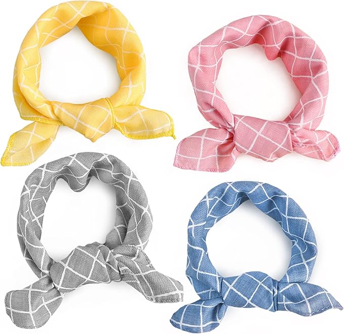4PCS Fall Dog Bandanas Cat Birthday Cute Soft Cotton Puppy Scarfs Washable Daily Handkerchief Pink Yellow Blue Grey Comfortable Gifts, Adjustable Accessories for Small Medium Large Girl Boy Pup Pet