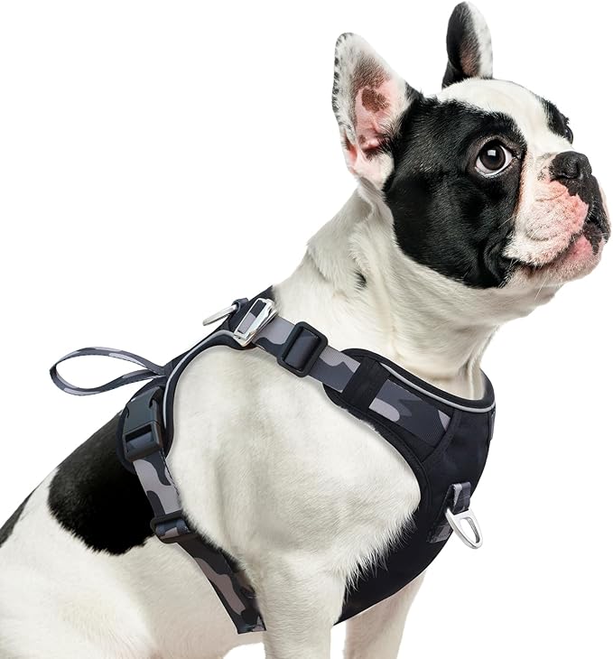 Dog Harness No-Pull with Front & Back D-Rings, Water-Repellent 600D Oxford for Hiking/Training/Walks, Reflective Adjustable Vest, Lightweight Aluminum Hardware Fit for Medium Sized Dogs, Camo Black, M