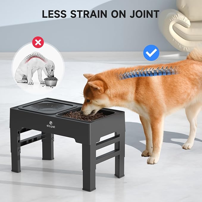 ELS PET Elevated Dog Bowls, Adjustable Raised Dog Bowls with No Spill Dog Water Bowl and Stainless Steel/Slow Feeder, Stand for Small Medium Large Dogs,Cats & Pets (Plastic)