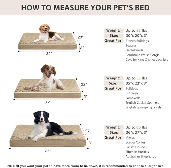WNPETHOME Orthopedic Dog Bed Medium Size Dog, Waterproof Medium Dogs Bed with Removable Washable Cover, Multi-Needle Quilting Dogs Crate Bed