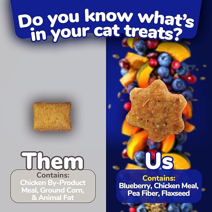 Fruitables Cat Treats Crunchy Cat Treats Packed with Protein Healthy Low Calorie Free of Wheat, Corn and Soy Made with Real Chicken and Blueberry 30 Ounces