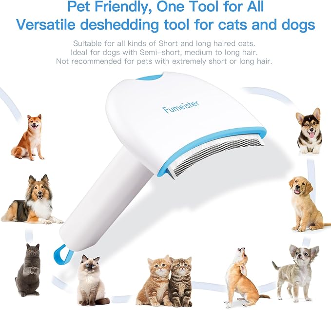 Pet Undercoat Deshedding Tool for Dogs - Wide Curved Undercoat Brush for Effortless Pet Deshedding, Loose Hair Remover for Dogs & Cats (White) (Blue)