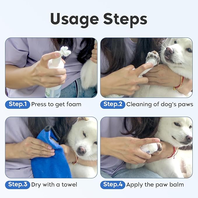 Dog Paw Care Kit - Cracked Paws & Nose Protector for Pet Foot Washer Care(2 Packs Cleaner, 1 Pack Balm, 1 Towel and 1 Bundle Pocket