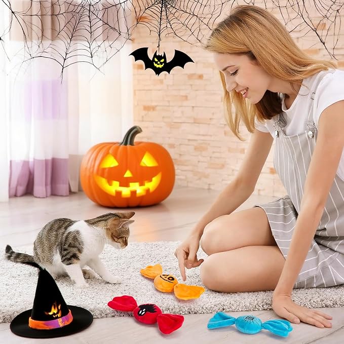 Retro Shaw Halloween Cat Toys,3PCS Candy Catnip Toys with Crinkle Sound Inside,Sweet Treats Cat Toy, Trick or Treat for Halloween Kitten Toys,Interactive Indoor Kitty Kicker for All Breeds