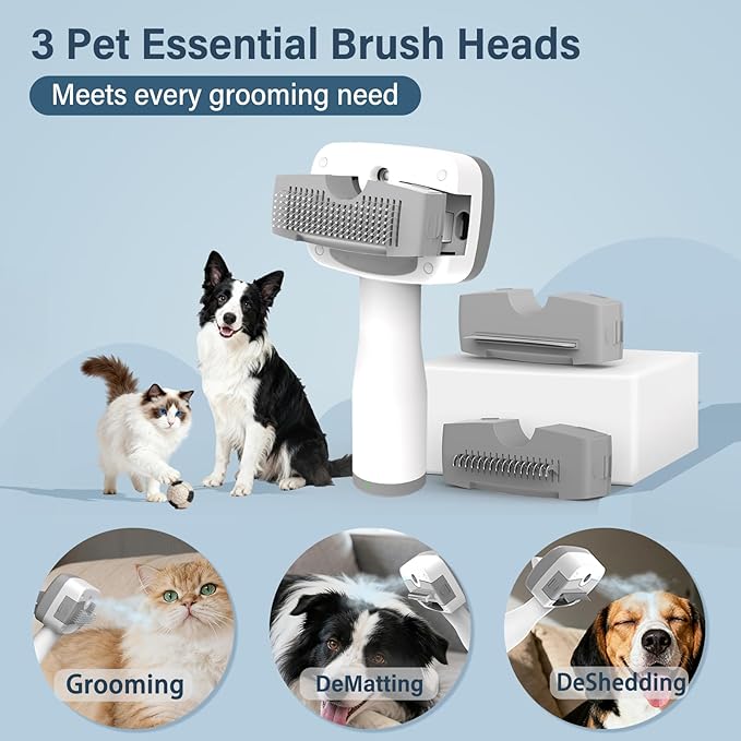 5-in-1 Pet Steam Brush for Dogs & Cats | Self-Cleaning Dog Steam Brush With 3 Brushes & Spray Function | for Shedding, Dematting & Grooming | Includes Pet Essence