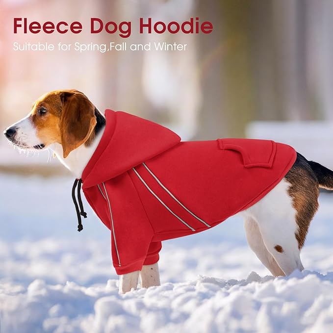 ASENKU Cozy Dog Hoodie,Soft Sweater with Adjustable Hood, Back Pocket and Leash Access Hole,Warm Reflective Sweatshirt for Cold Weather(Red,M