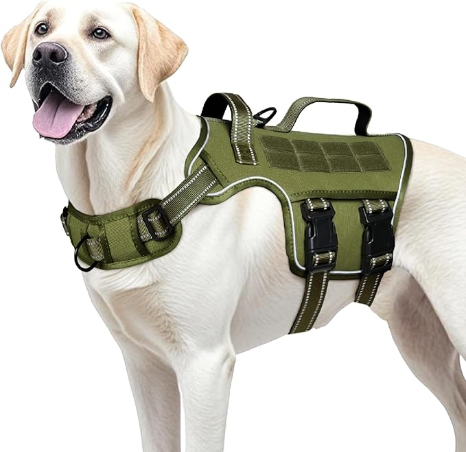Dog Harness for Large Dogs Heavy Duty, Tactical No Pull Dog Harness with Molle System, Easy On and Off Service Dog Vest, Breathable Padded, Adjustable Reflective Pet Vest for Walking Hiking Training