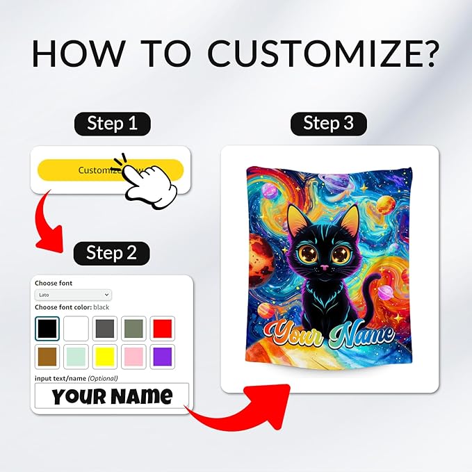 Cat Blankets for Cat Lovers - Personalized Girls Blanket for Toddler/Kids/Women - Lightweight Planet Throws Gifts for Office Couch, Room