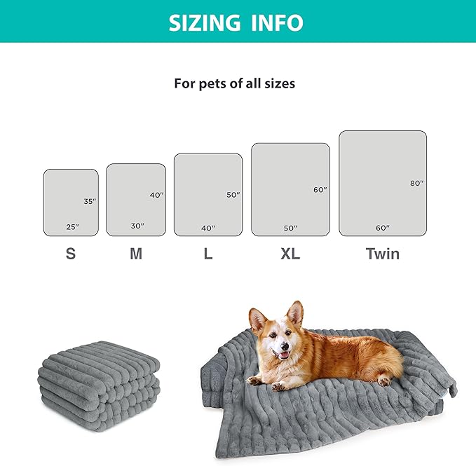 Waterproof Dog Blanket, Luxury Plush Washable Medium Dogs Blankets for Dog Bed, Super Soft Calming Pet Blanket for Indoors (Grey, 30"x40")