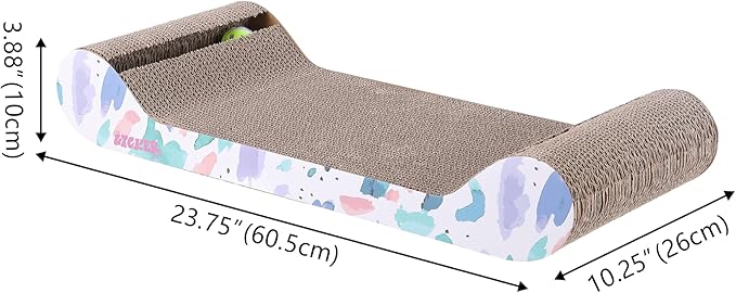 CSR1003A-SET2 Rini 23.75" Modern Cardboard Lounge Bed Cat Scratcher with Built-in Bell Toys and Catnip, White/Multi (Set of 2)