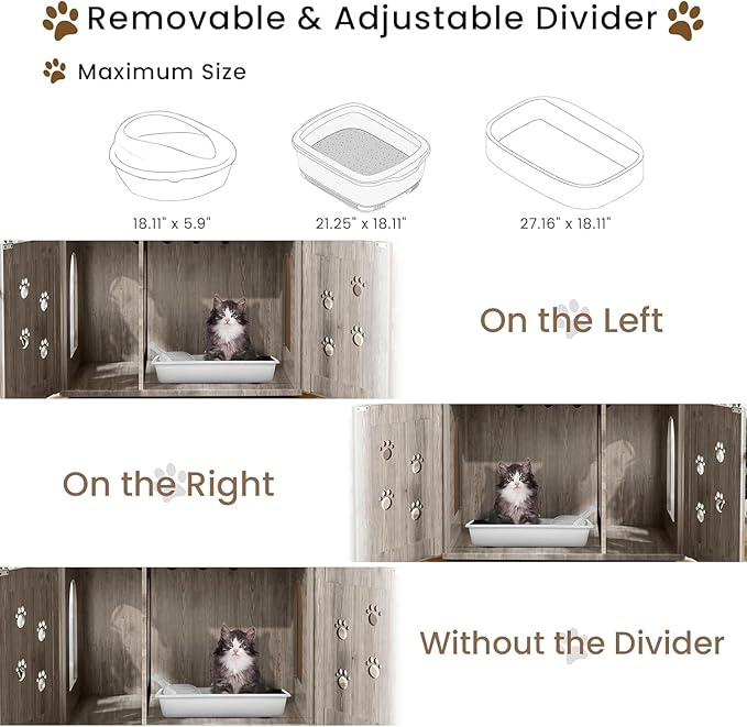 Cat Litter Box Enclosure with Cat Tree Tower 2-in-1 Hidden Pet Washroom Furniture with Scratching Post and Soft Plush Perch Platform Wooden Cat House Divided Condo for Indoor Large Cats Gray