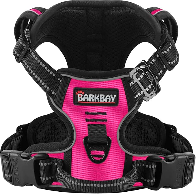 BARKBAY Dog Harness No Pull 3 Buckles for Large Dogs - Adjustable, Reflective, Comfortable, No Choke, Heavy-Duty - Perfect for Outdoor Training, Walking, and Hiking - Strong & Durable - XL & Pink