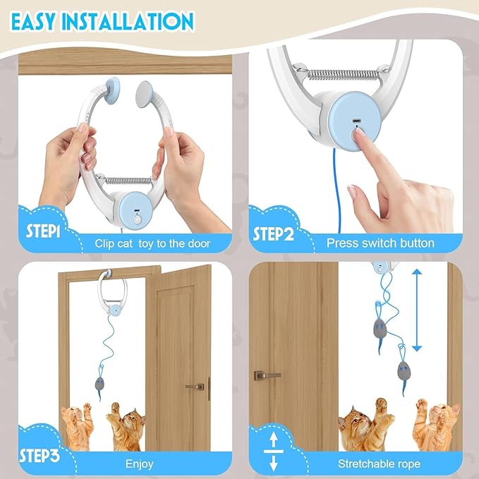 Interactive Cat Toys for Indoor Cats, Automatic Electric Flying Bird Feather Wand Toy, Best Kitten & Adult Cat Enrichment Toy Hanging Electric Kitty Toys for Bored Cats, Light Blue
