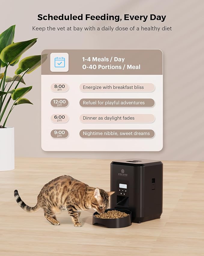 VOLUAS Automatic Cat Feeder - Automatic Pet Feeders for Cats and Dogs, Pet Food Dispenser for Dry Food, Timed Pet Feeders with Memory Function, 2L Auto Feeder