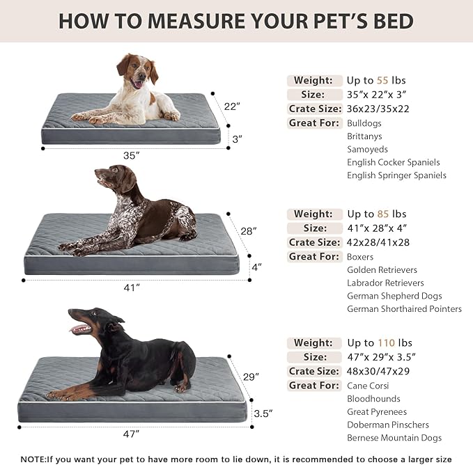 WNPETHOME Orthopedic Dog Bed for Crate, Waterproof Extra Large Dogs Bed with Removable Washable Cover, Multi-Needle Quilting Dogs Crate Beds