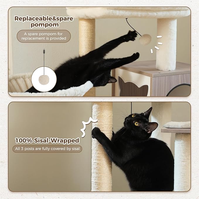 Tall Cat Tree with Litter Box Enclosure 57.5" Wooden Cat Tower for Large Cats with Cat Hammock House Bed (Wood Grey)