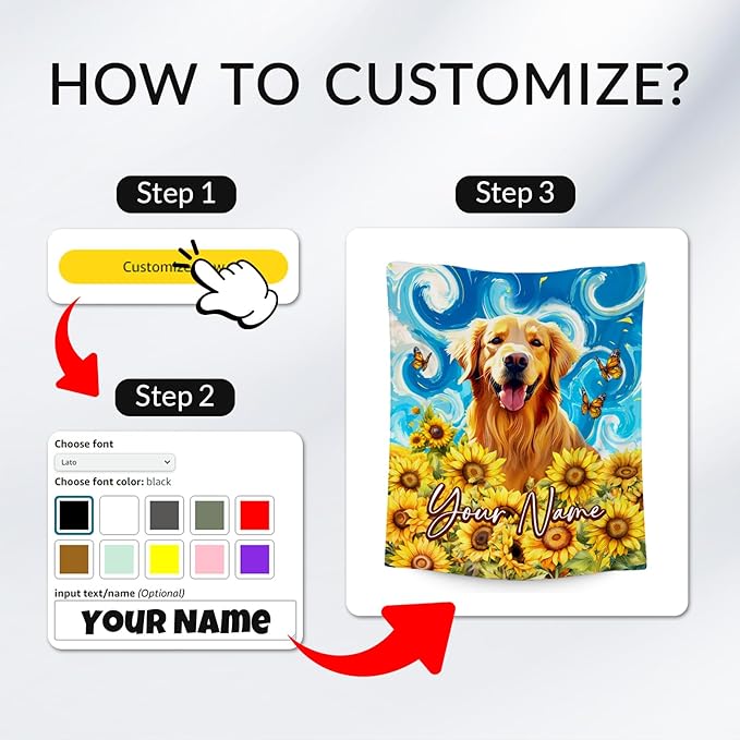 Golden Retriever Blankets for Boys/Girls/Women/Men - Customized Dog Blanket for Dog Lovers - Soft Cozy Lightweight Sunflower Throws Gifts - 4 Sizes