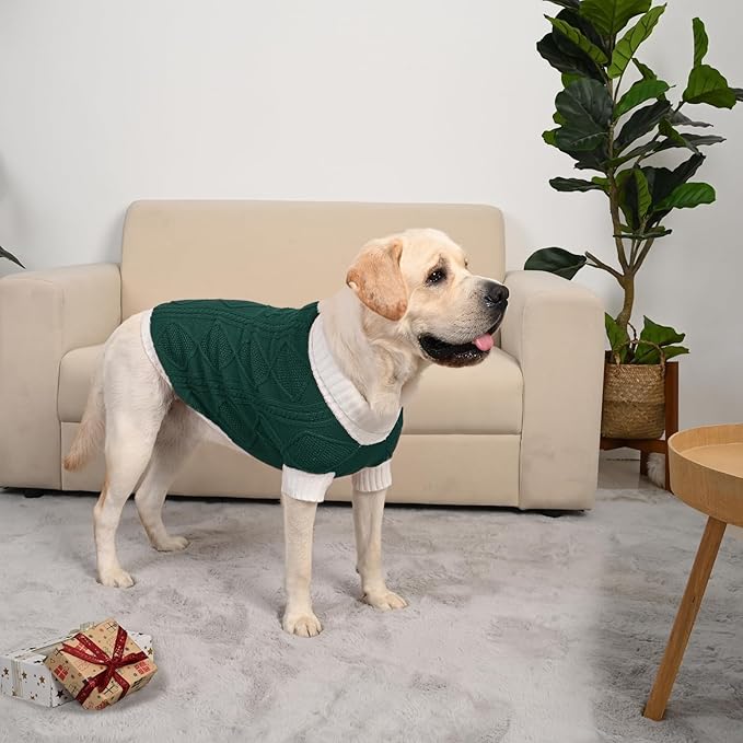 Dog Sweater for Large Dogs Argyle Cable Knit Turtleneck Pullover Winter Clothes Boys Girls Stretch Golden Retriever Labrador Bulldog Pitbull Doberman Pet (XL, Green)