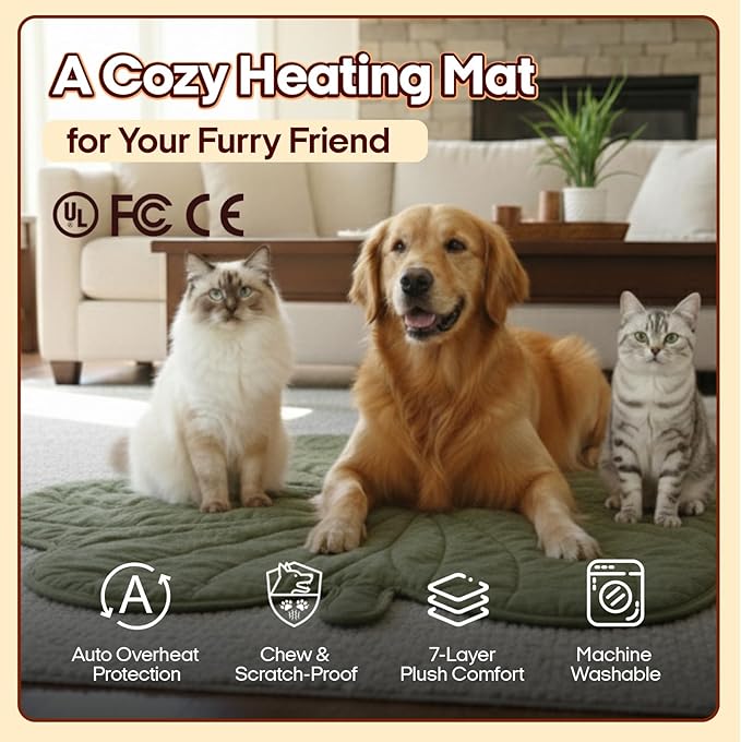 Green Clover Dog Heating pad (36"x26"), Pet Heating Pad for Dogs and Cats, Waterproof, Chew Resistant Cord, Adjustable Temperature, Machine Washable Cover,for Indoor/Outdoor Use,