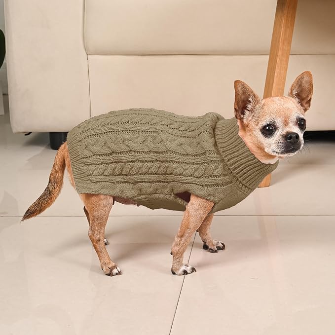 2 Pack Dog Sweaters for Small Dogs Turtleneck Pullover Cable Knit Puppy Stretch Clothes Chihuahua Yorkie Pomeranian Toy Poodle Boy Girl Pets Winter Doggie Clothes (XS, Red & Brown)