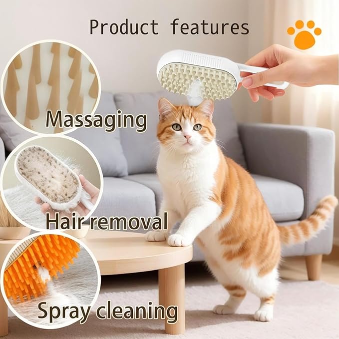 4 in 1 Cat steam brush, USB-Powered Pet Steam Brush for Dogs & Cats | Instant Fog Deshedding Tool, Reduces Shedding & Flyaway Hair | Gentle Grooming Brush for Dog & Cat Hair Loss Control (Orange)