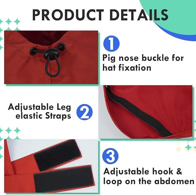 MIGOHI Dog Rain Coat, Hooded Rain Jacket for Dog | Adjustable Hood and Hind Leg Straps Dogs Rain Coat, Reflective Strap for Night Walking, Red, XL