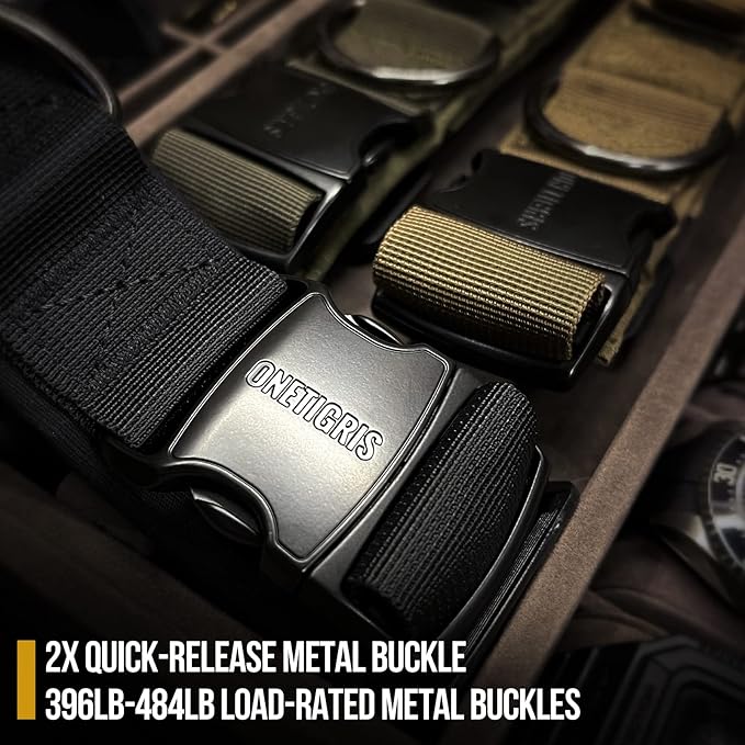 OneTigris Large Tactical Dog Harness, No Pulling Adjustable Dog Vest Harness, Heavy Duty Dog Harness with Handle, Large Hook and Loop Panels for Patch Black