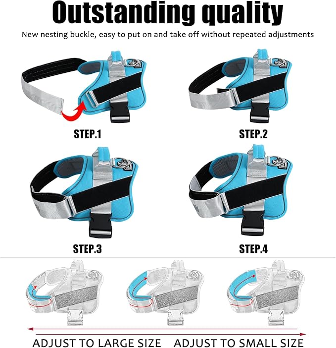 Bolux Dog Harness, No-Pull Reflective Dog Vest, Breathable Adjustable Pet Harness with Handle for Outdoor Walking - No More Pulling, Tugging or Choking (OceanicBlue, Small (Pack of 1))