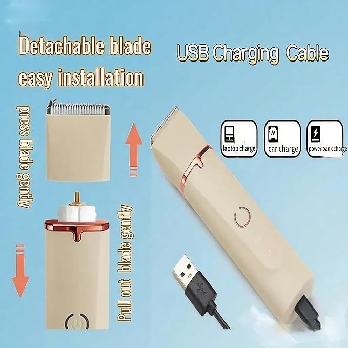 4 in 1 Pet Dog Cat Grooming Kit Dog Cat Nail Ear Paw Clipper Trimmer Pet Hair Grooming Clipper-Low Noise Rechargeable - Cordless Quiet Nail Grinder Trimming Hair Around Eyes and Ears (Beige)