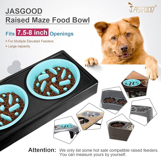 JASGOOD Slow Feeding Dog Bowl for Raised Pet Feeders Blue Maze Food Water Bowl Compatible with Elevated Diners(Blue,Fit Opening Fit Opening 7.5"-8")