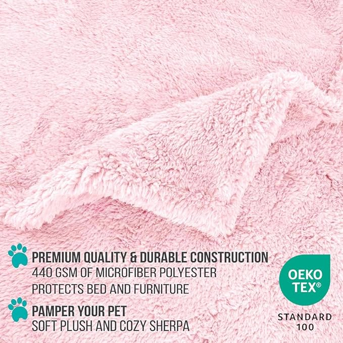 PetAmi Fluffy Waterproof Dog Blanket for Bed Large Dogs, Soft Warm Pet Sherpa Throw Pee Proof Couch Cover, Reversible Cat Blanket Sofa Crate Kennel Protector, Washable Mat (Pink Blush, 60x80)