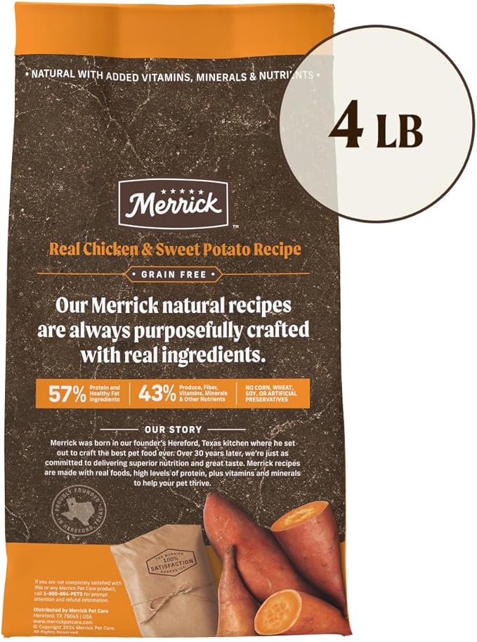 Merrick Premium Grain Free Dry Adult Dog Food, Wholesome And Natural Kibble With Real Chicken And Sweet Potato - 4.0 lb. Bag