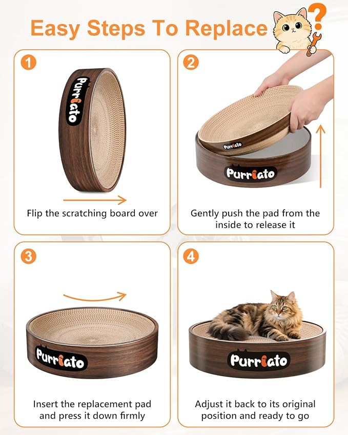 Cat Scratcher, Cardboard Cat Scratchers for Indoor Cats, Large Cat Scratching Board, Round Bowl Cat Scratch Pad Bed (Walnut)