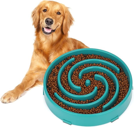 Green Slow Feeder Maze Puzzle Bowl - Large Dog Non Slip Food Feeding Dishes, Interactive, Bloat Stop, Choking Prevention