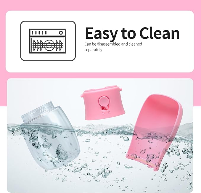 Dog Water Bottle, Leak Proof Portable Puppy Water Dispenser, Travel Puppy Water Bowl, Foldable Transparent Dog Water Bottle for Pets Outdoor Walking, Hiking, Travel, Food Grade Plastic - 10oz Pink