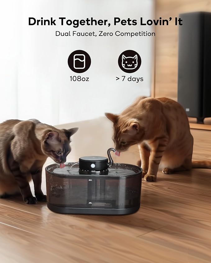 Cat Water Fountain Cordless, 108oz/3.2L Cengcen Wireless Cat Fountains for Drinking, Pet Water Fountains for Cats Indoor, Automatic Cat Water Dispenser Battery Operated 5000mAh Rechargeable, Black