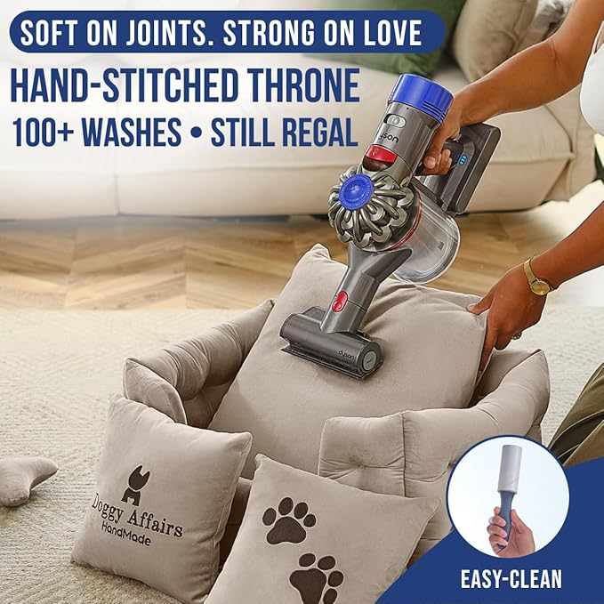 Luxury Dog Bed Chesterfield – Handcrafted Velvet Throne for Dogs | Joint Support, Calming & Temp-Regulating Comfort | Durable 5+ Years, Anti-Claw, Washable 100+ Times –Ivory, Size: XS