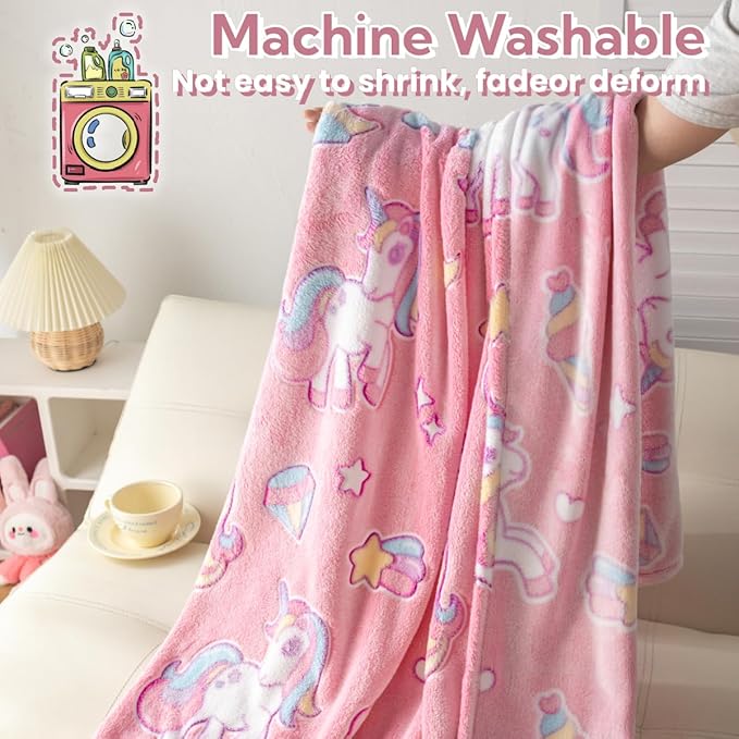 Best Gift Halloween Unicorns Gifts Glow in The Dark Blanket Unicorns Gifts for Girls,Toys for 2 3 4 5 6 7 8 9 10 Year Old Girl Gifts,Soft Kids Blankets for Birthday Valentines Best Gifts,50"x60" Pink