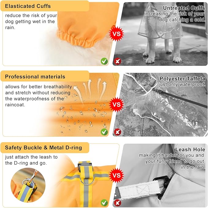 BEAUTYZOO Dog Raincoat with Harness Built-in for Small Medium Dogs and Puppies Boys Girls, Dog Rain Jacket Hooded Slicker Poncho Waterproof Reflective Dog Clothes for Winter Cold Rainy Snowy Days, M