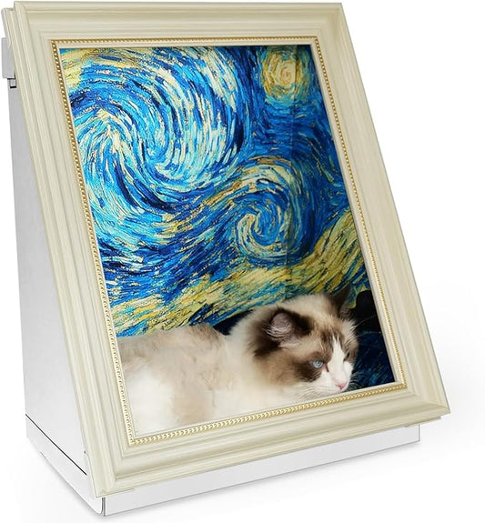 Mona Lisa Cat Bed Painting Cat Scratcher Bed CartBoard Cat House Beds for Indoor Cats Half-Surround Design W/Horizontal Cat Scratcher Scratching Board W/Catnip (The Star Night, Medium - Large)