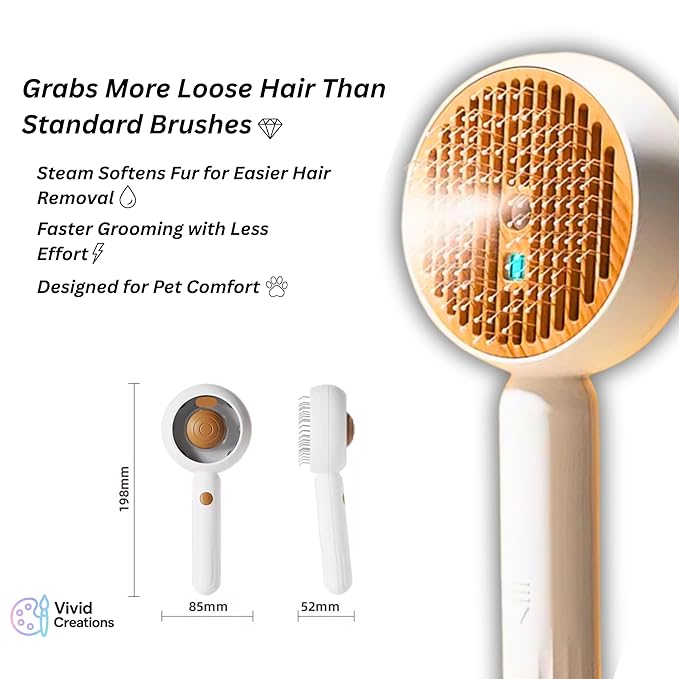 Steam Pet Brush for Dogs & Cats – Self-Cleaning Cat Brush with Steam, Pet Steamer Grooming Tool for Shedding, De-Shedding Hair Removal Comb & Massage for Pets by Vivid Creations