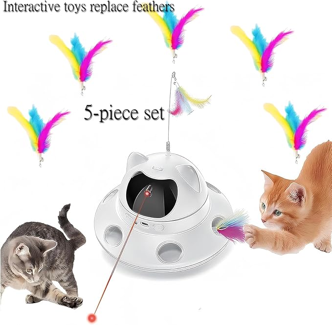 5-Piece Cat Feather Toy Refills - Replaceable Interactive Teaser Accessories for Cats, Kittens - Durable Feathers for Hunting Play