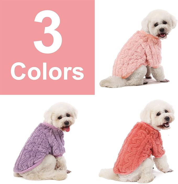 Dog Sweater, 3 Pack Dog Sweaters for Small Dogs or Cats, Girl or Boy, Warm Dog Clothes Shirt Coat for Winter Christmas (Pink, Purple, Rose Red, Medium)