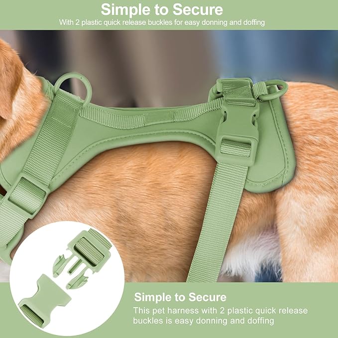 Wisedog No Pull Lightweight Dog Vest Harness with Soft and Comfortable Cushion, Breathable Mesh, for Small Medium Large Dogs Walking (L(Neck: 16.15"-20.86";Chest: 24.02"-38.19"), Sage Green)