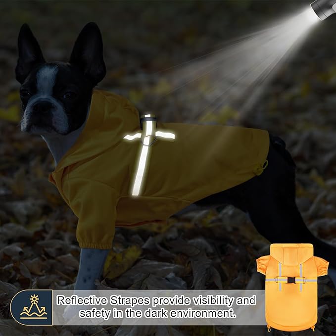 BEAUTYZOO Dog Raincoat with Harness Built-in for Small Medium Dogs and Puppies Boys Girls, Dog Rain Jacket Hooded Slicker Poncho Waterproof Reflective Dog Clothes for Winter Cold Rainy Snowy Days, XS