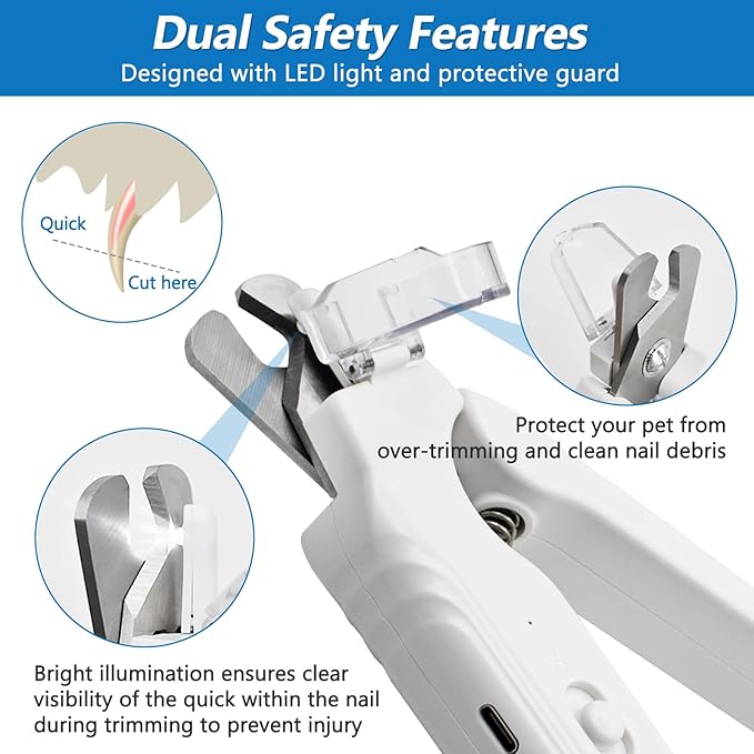 2-in-1 Led Cat Dog Nail Clipper & Nail Grinder with Lights,Rechargeable Pet Nail Trimmers with Nail File,Protective Guard,Quick Sensor,Pet Claw Clippers for Large Medium Small Dogs Cats Rabbits
