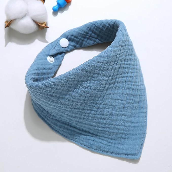 Adjustable Cotton Bandana - Solid Color Scarf for Large Dogs with Button Fastening,Blue,Large
