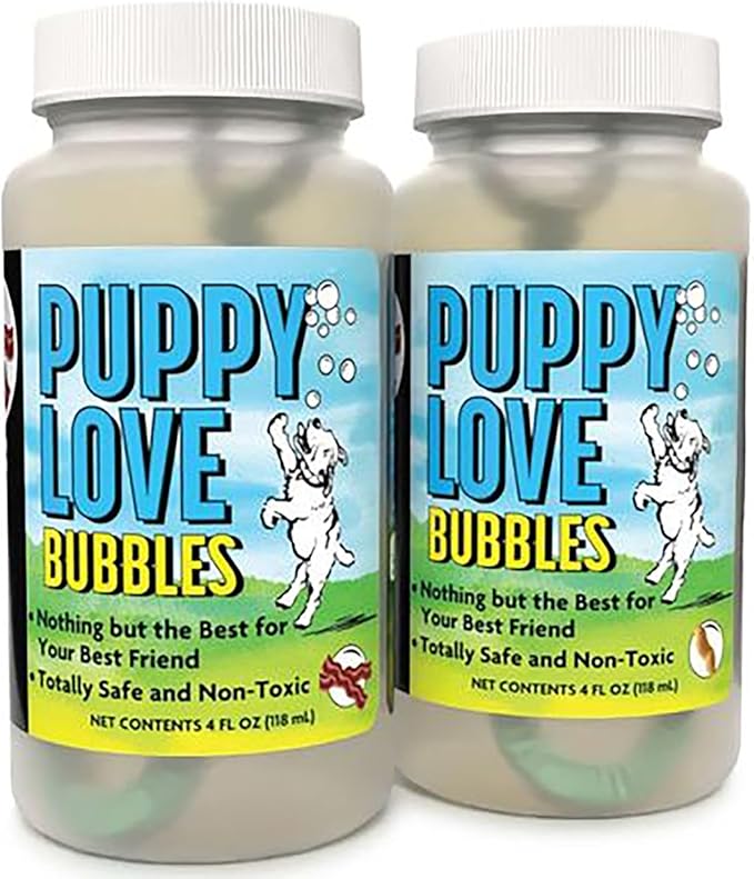 Puppy Love Bubbles, Peanut Butter & Bacon Scented Bubbles 4oz. Bottle-2 Pack Combo (1 Peanut Butter/1 Bacon) for Dogs