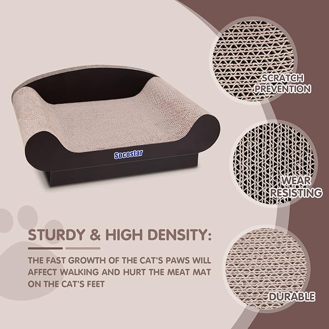 Cat Couch Bed Pad, Cardboard Cats Scratcher Furniture with Catnip, Large Scratch Sofa for Indoor Cats, Wear Resistant and Durable Cat Scratching Board